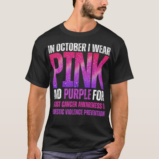 Im Oktober trage ich rosa und für Brustkrebs lila T-Shirt (Vorderseite)