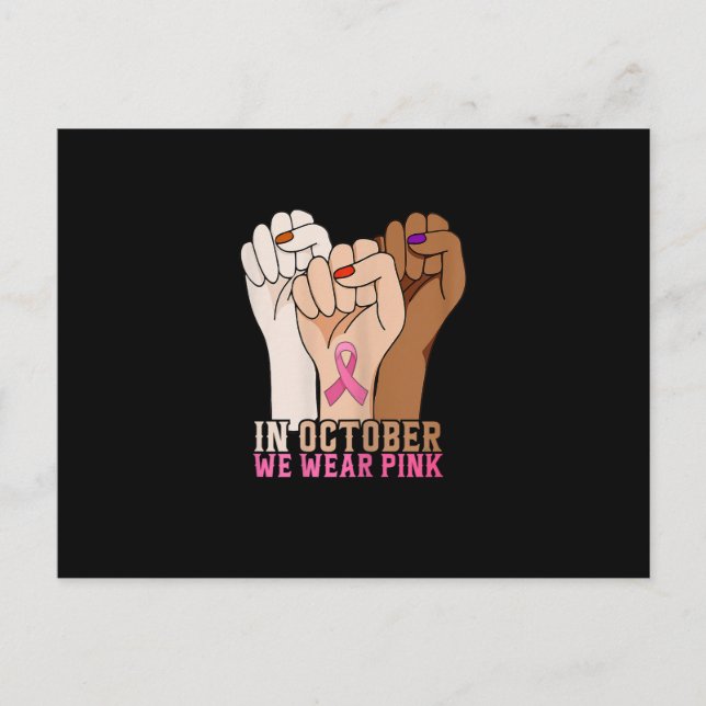 Im Oktober tragen Frauen rosa Brustkrebs Postkarte (Vorderseite)