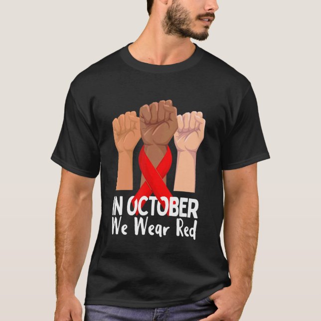 Im Oktober tragen wir die Rote Schleife Woche 2022 T-Shirt (Vorderseite)