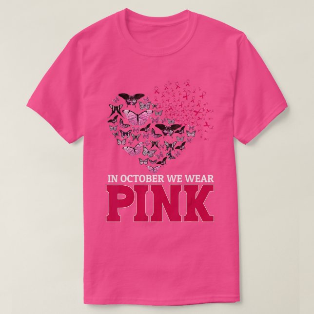 Im Oktober tragen wir ein pinkfarbenes Brustkrebsb T-Shirt (Design vorne)