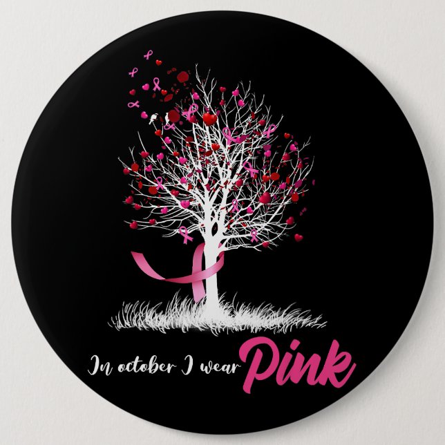 Im Oktober tragen wir ein pinkfarbenes Tree Breast Button (Vorderseite)