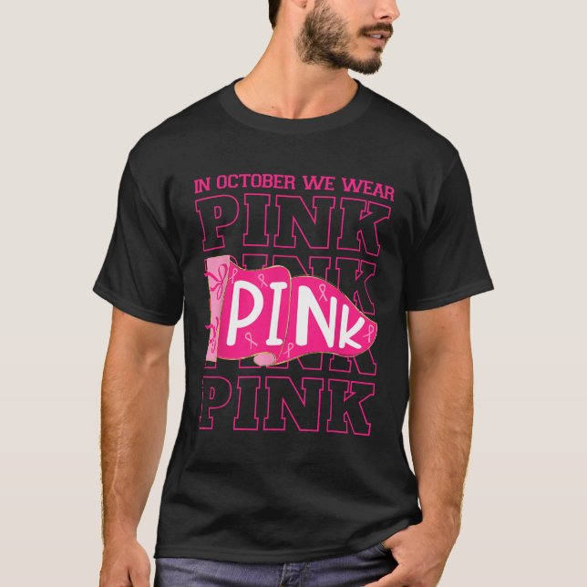 Im Oktober tragen wir eine pinkfarbene Brustkrebse T-Shirt (Vorderseite)