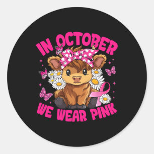 Im Oktober tragen wir einen rosa Brustkrebs-Kuh Bo Runder Aufkleber
