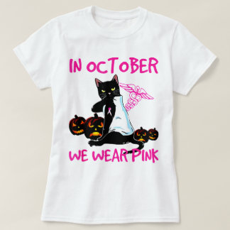 Im Oktober tragen wir Pink Black Cat Brustkrebs. T-Shirt