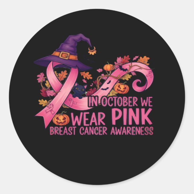 Im Oktober tragen wir Pink - Brustkrebs-Bewusstsei Runder Aufkleber (Vorderseite)