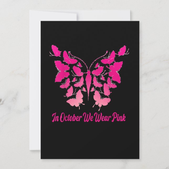Im Oktober tragen wir Pink Butterfly Brust Ca Einladung (Vorderseite)