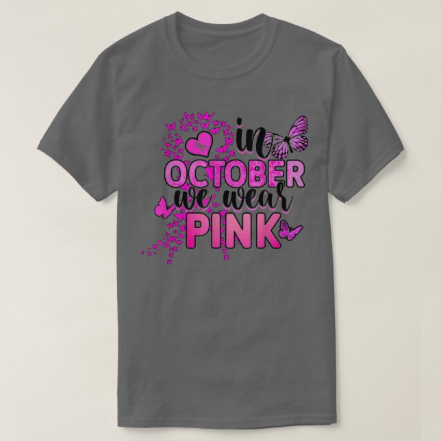 Im Oktober tragen wir Pink Butterfly Brust Ca T-Shirt (Design vorne)