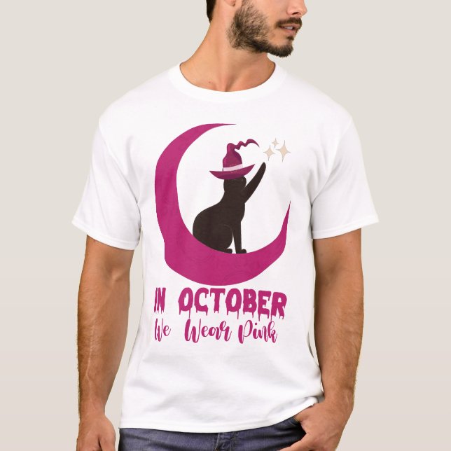 Im Oktober tragen wir Pink Cat Breast Cancene Awar T-Shirt (Vorderseite)