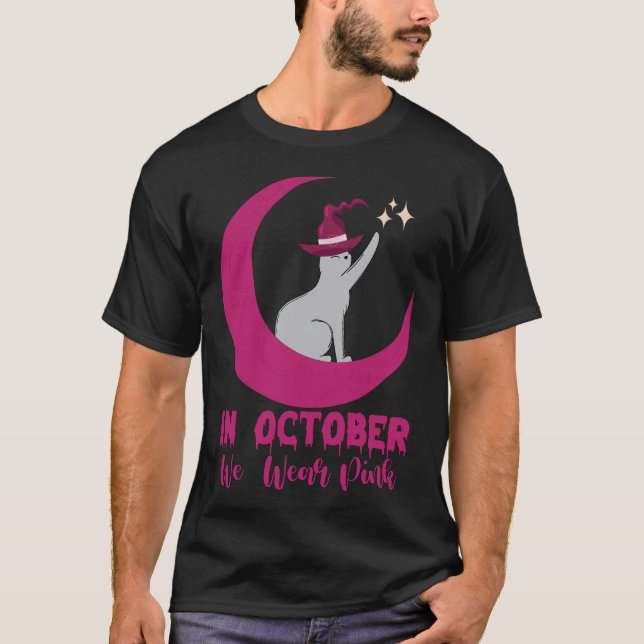 Im Oktober tragen wir Pink Cat Breast Cancene Awar T-Shirt (Vorderseite)
