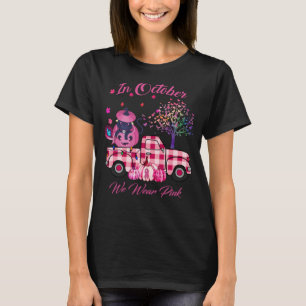 Im Oktober tragen wir Pink Cat Pumpkin Truck Brust T-Shirt
