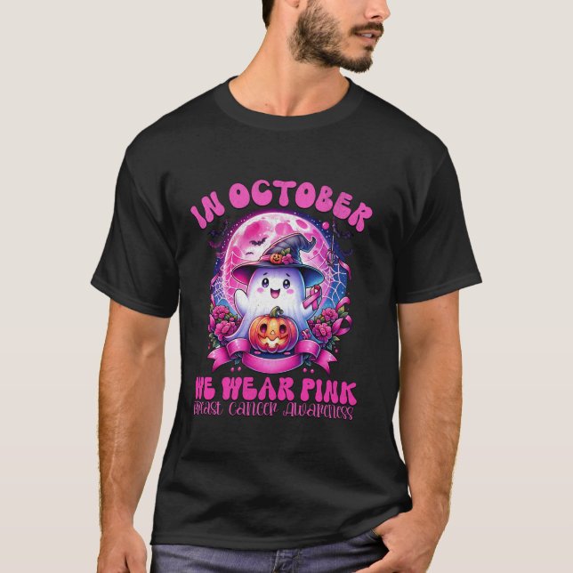 Im Oktober tragen wir Pink Ghost Breast Cancer Awa T-Shirt (Vorderseite)