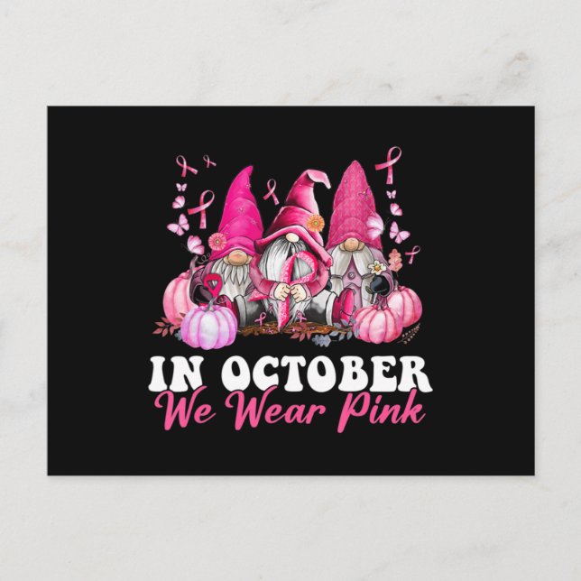 Im Oktober tragen wir Pink Gnome Breast Cancer Awa Postkarte (Vorderseite)