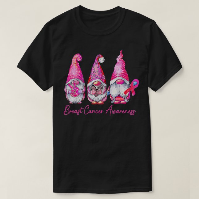 Im Oktober tragen wir Pink Gnome Breast Cancer Awa T-Shirt (Design vorne)