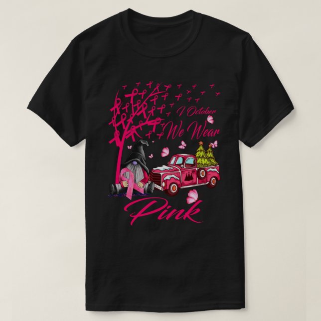 Im Oktober tragen wir Pink Gnome Truck Brustkrebs T-Shirt (Design vorne)