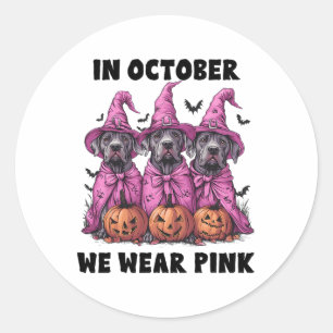 Im Oktober tragen wir Pink Great Dane Halloween Br Runder Aufkleber