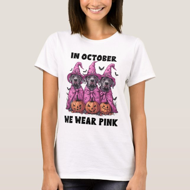 Im Oktober tragen wir Pink Great Dane Halloween Br T-Shirt (Vorderseite)