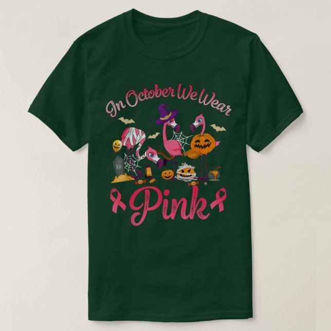 Im Oktober tragen wir Pink Halloween Flamingo Brus T-Shirt (Design vorne)