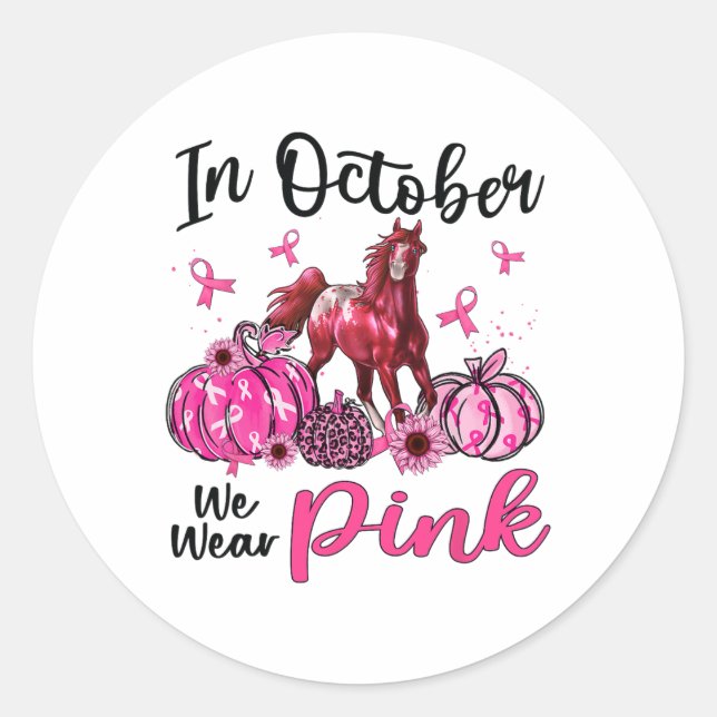 Im Oktober tragen wir Pink Horse Pumpkin Leopard B Runder Aufkleber (Vorderseite)