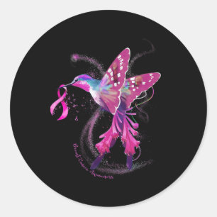 Im Oktober tragen wir Pink Hummingbird Brustkrebs Runder Aufkleber