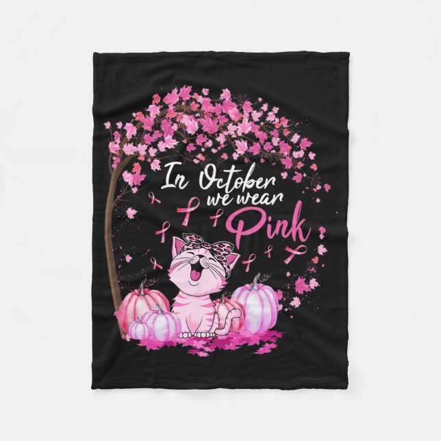 Im Oktober tragen wir Pink Leopard Katze Brustkreb Fleecedecke (Vorderseite)
