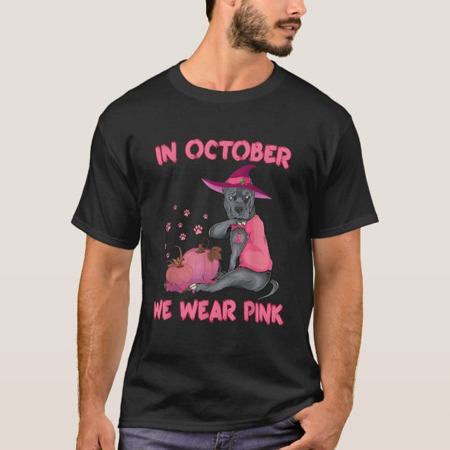 Im Oktober tragen wir Pink Pitbull Hund Brustkrebs T-Shirt (Vorderseite)