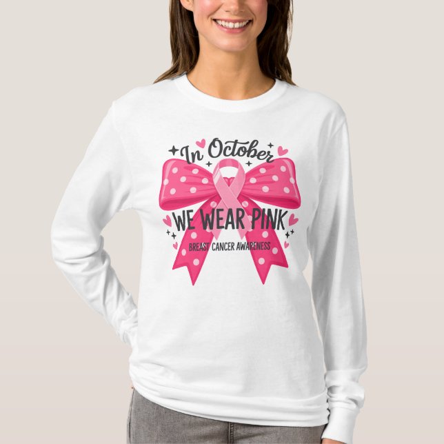 Im Oktober tragen wir Pink Polka Dot Bow T-Shirt (Vorderseite)