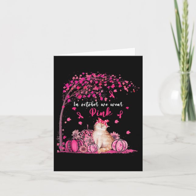 Im Oktober tragen wir Pink Pumpkin Kat Brustkrebs Karte (Vorderseite)