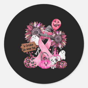 Im Oktober tragen wir Pink Ribbon Ghost Halloween Runder Aufkleber