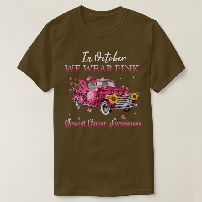 Im Oktober tragen wir Pink Ribbon Leopard LKW Brea T-Shirt (Design vorne)