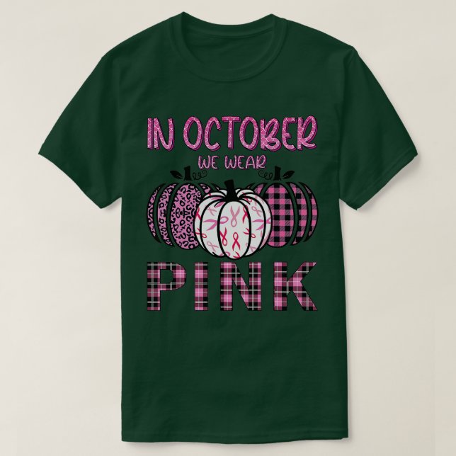 Im Oktober tragen wir Pink Ribbon Leopard Pumpkin  T-Shirt (Design vorne)