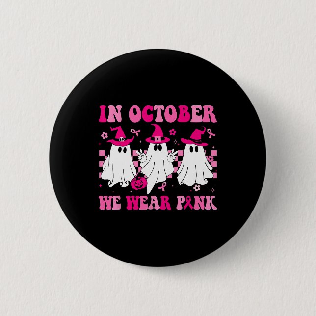 Im Oktober tragen wir Pinks Niedlichen Geisterkreb Button (Vorderseite)