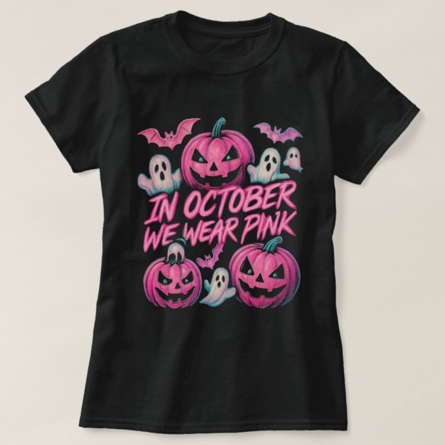 Im Oktober tragen wir rosa Bootleg Halloween Desig T-Shirt (Design vorne)