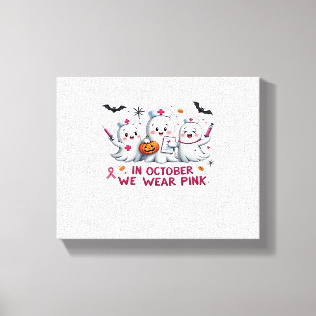 Im Oktober tragen wir rosa Brustkrebs-Bewusstsein  Leinwanddruck (Vorderseite)