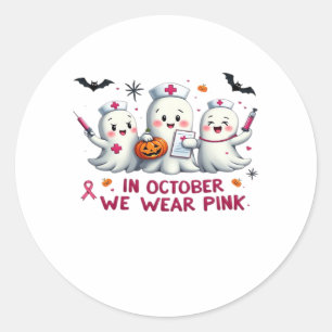 Im Oktober tragen wir rosa Brustkrebs-Bewusstsein  Runder Aufkleber