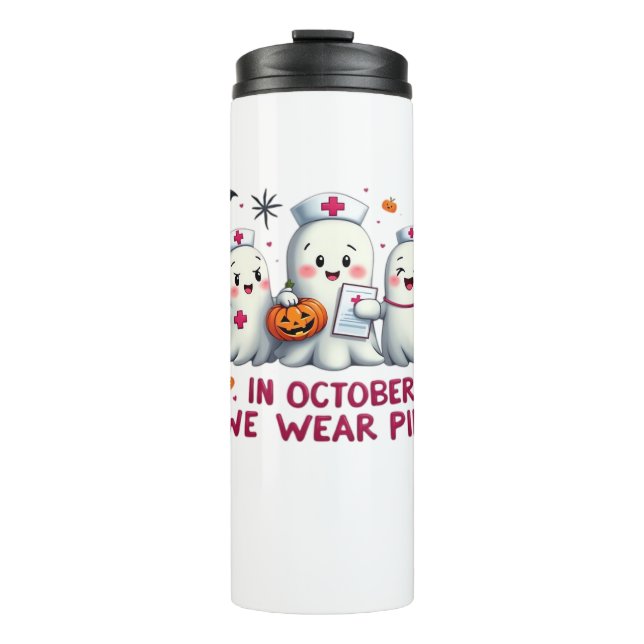 Im Oktober tragen wir rosa Brustkrebs-Bewusstsein  Thermosbecher (Vorderseite)