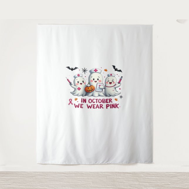 Im Oktober tragen wir rosa Brustkrebs-Bewusstsein  Wandteppich (Vorderseite)