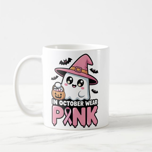 Im Oktober tragen wir rosa Brustkrebsvorwarnen Kaffeetasse (Links)