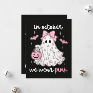 im Oktober tragen wir rosa Geist Halloween Feiertagskarte