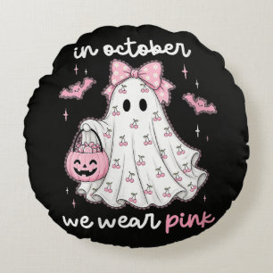 im Oktober tragen wir rosa Geist Halloween Rundes Kissen
