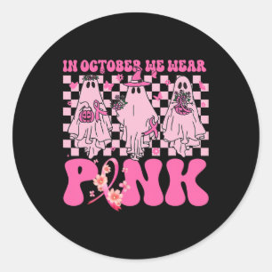 Im Oktober tragen wir rosa Geister für Brustkrebs  Runder Aufkleber