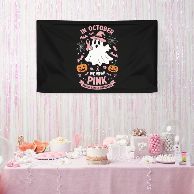 Im Oktober tragen wir rosa Geisterhexen Brustkrebs Banner (Party)