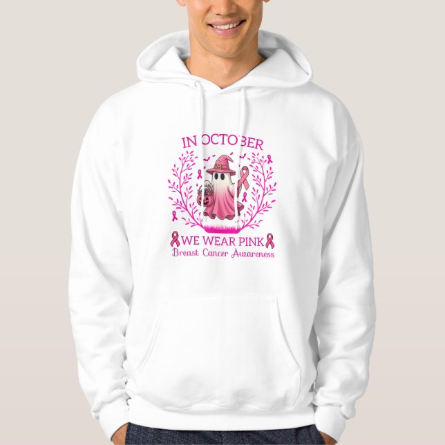 Im Oktober tragen wir rosa Geisterhexen Brustkrebs Hoodie (Vorderseite)