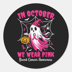 Im Oktober tragen wir rosa Geisterhexen Brustkrebs Runder Aufkleber