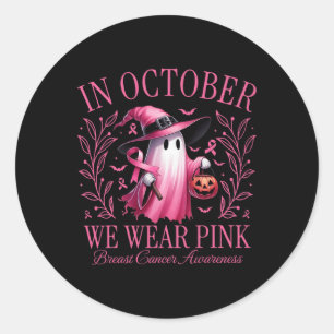 Im Oktober tragen wir rosa Geisterhexen Brustkrebs Runder Aufkleber