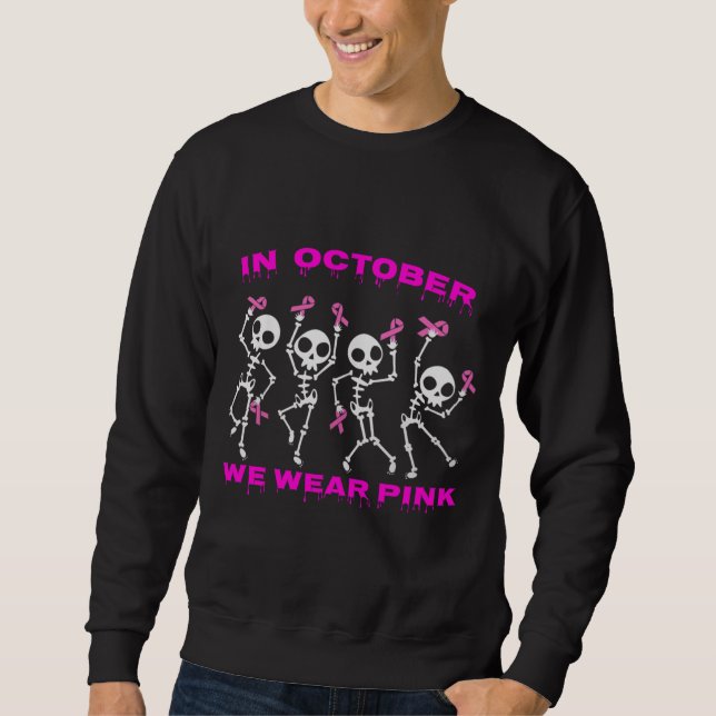Im Oktober tragen wir rosa Geisterhexen Brustkrebs Sweatshirt (Vorderseite)
