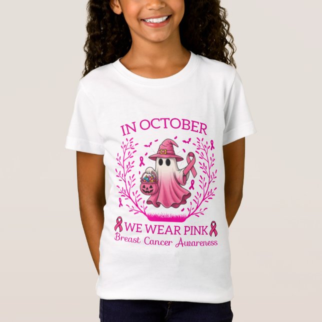 Im Oktober tragen wir rosa Geisterhexen Brustkrebs T-Shirt (Vorderseite)