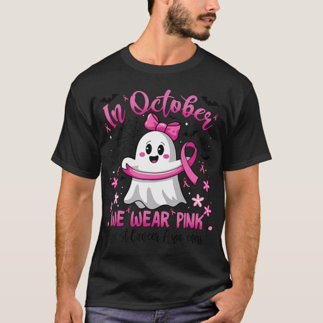 Im Oktober tragen wir rosa Geisterhexen Brustkrebs T-Shirt (Vorderseite)