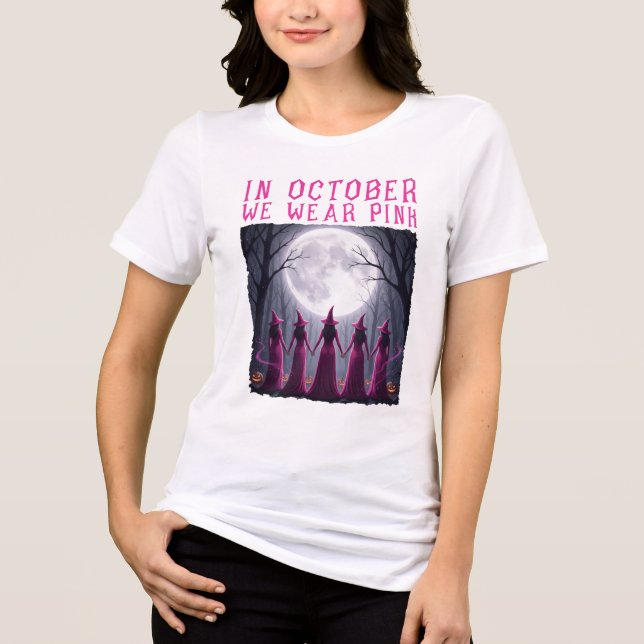 Im Oktober tragen wir rosa Halloween-Brustkrebs Tri-Blend Shirt (Vorderseite)