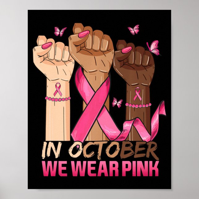 Im Oktober tragen wir rosa Hand Ribbon Brustkrebs Poster (Vorne)