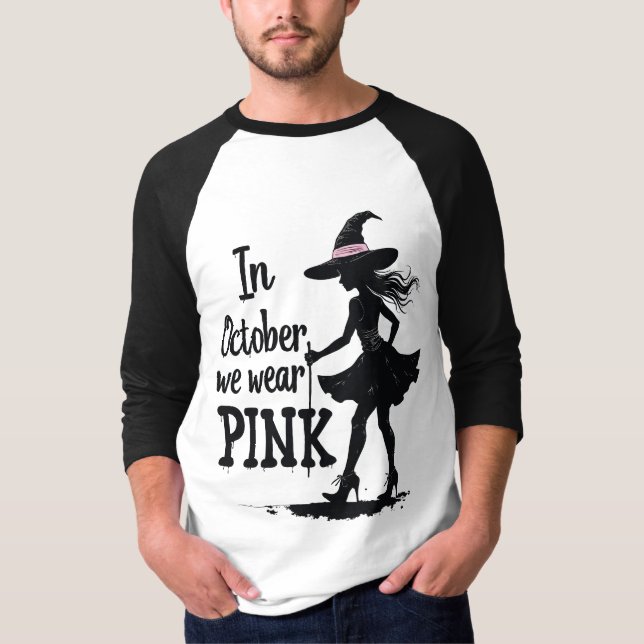 Im Oktober tragen wir rosa Hexen Halloween T-Shirt (Vorderseite)
